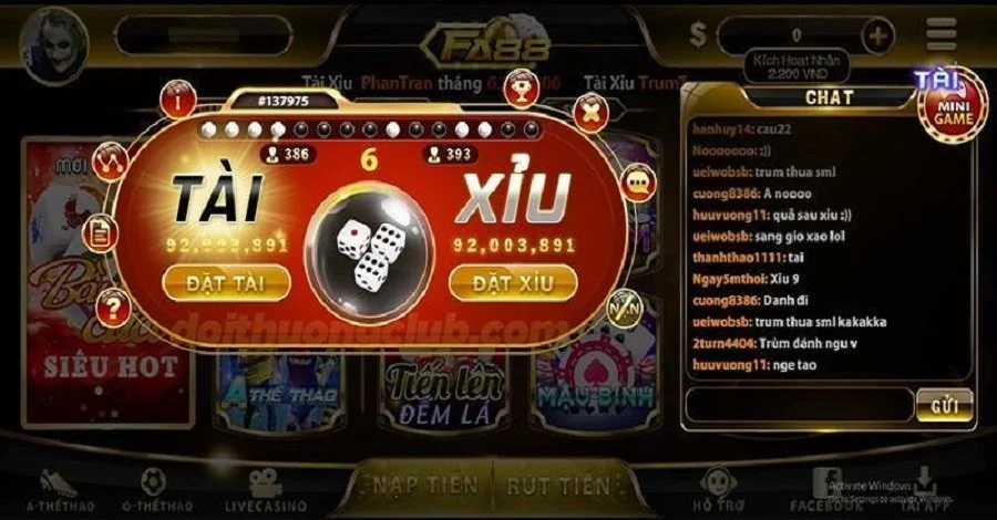Giao diện Tài Xỉu FA88 khoa học, ấn tượng
